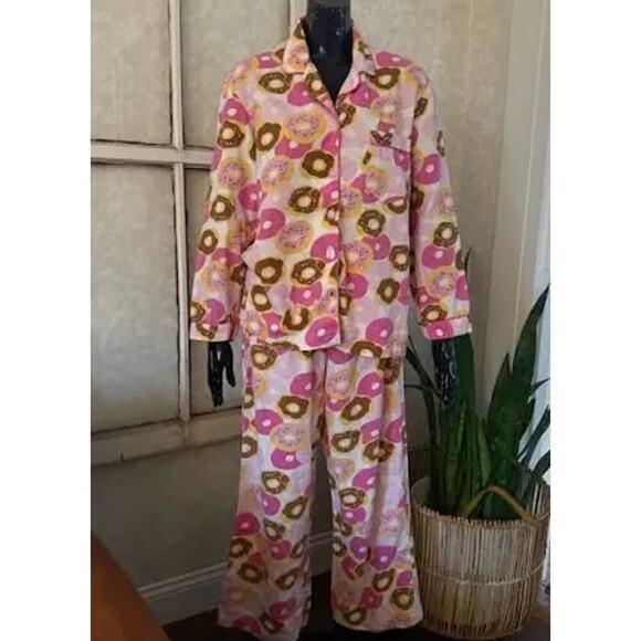 Victoria’s Secret Vintage 90’s Donut print flannel pajama set L - Picture 1 of 7